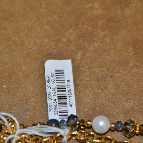 RARE VINTAGE JOSE & MARIA BARRERA TURQUOISE CRYSTAL PEARL GOLD STRAND BRACELET - Picture 8 of 11